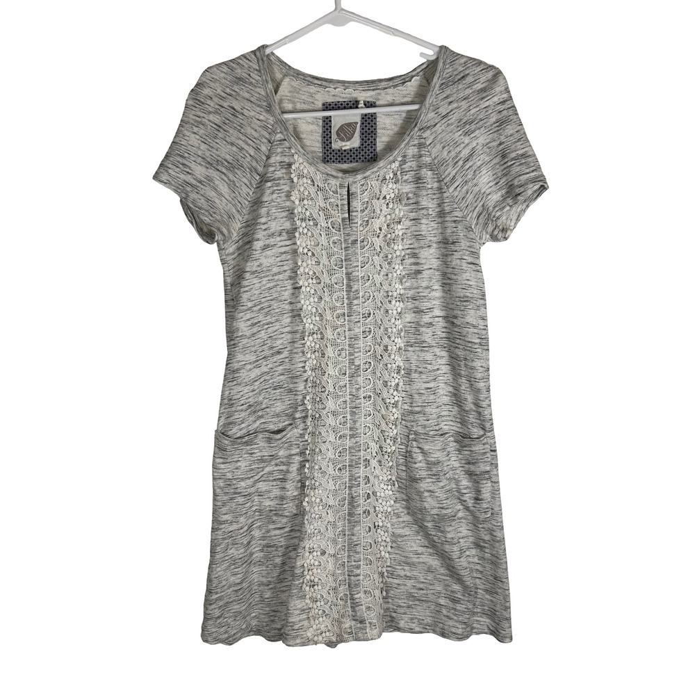 Lilka Anthropologie Grey Space Dye Lace Crochet Tunic Dress XS Pockets Raglan